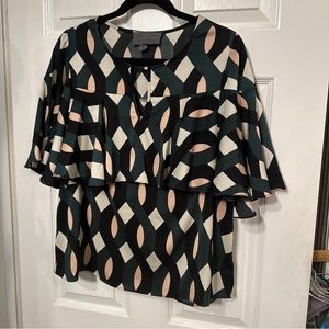 Sunday in Brooklyn Anthropologie size M Flutter Sleeve top Green Peach Black
